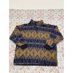 Vintage Energie Bi Currents Southwestern Fleece Quarter Zip Pullover Navy Gold M